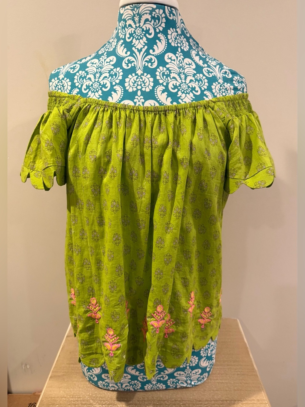 IVY JANE Lime Green Off-Shoulder Embroidered Top with Flutter Sleeves